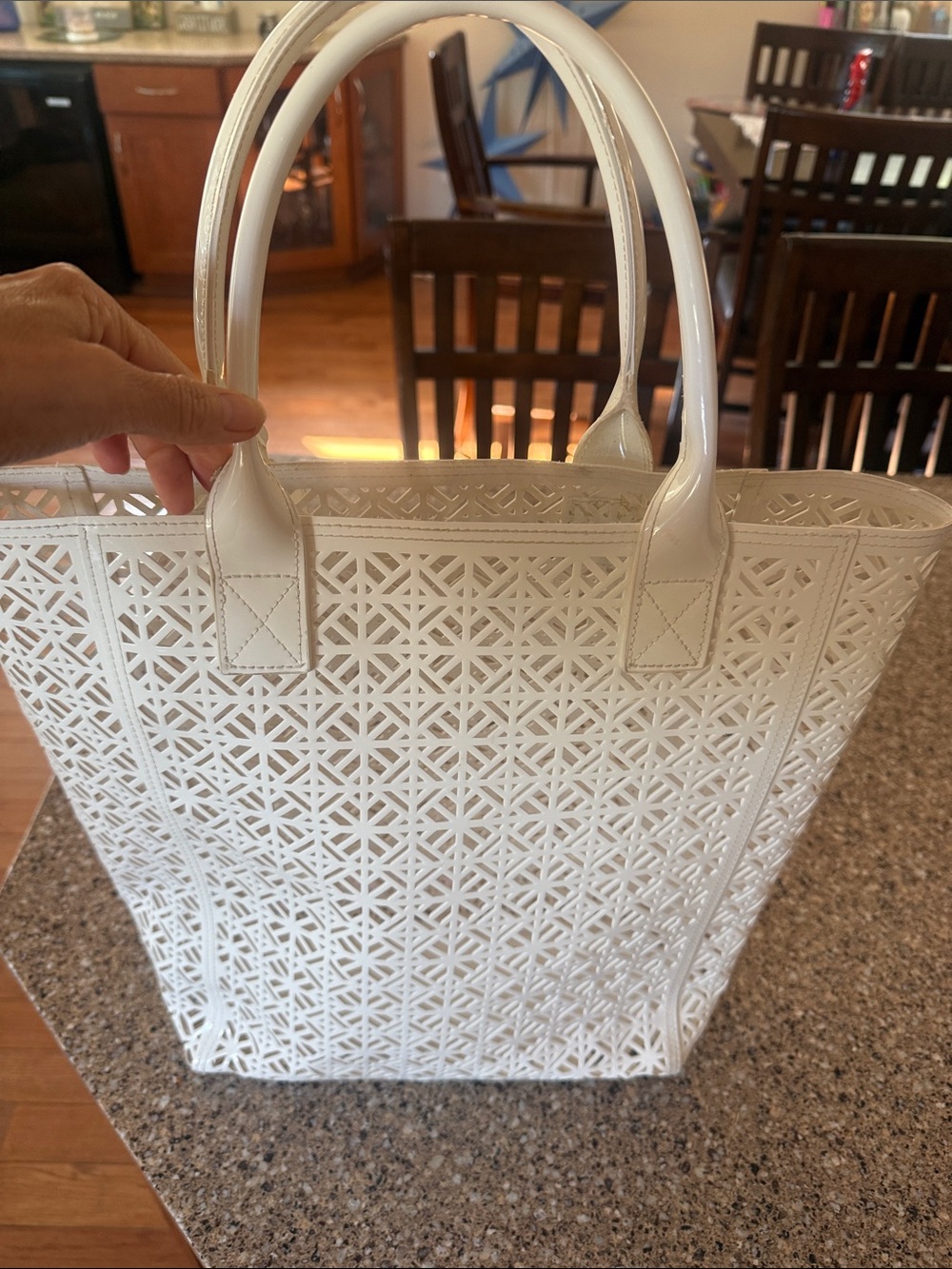 Tory Burch White Laser-Cut Leather Tote - Picture 5 of 6